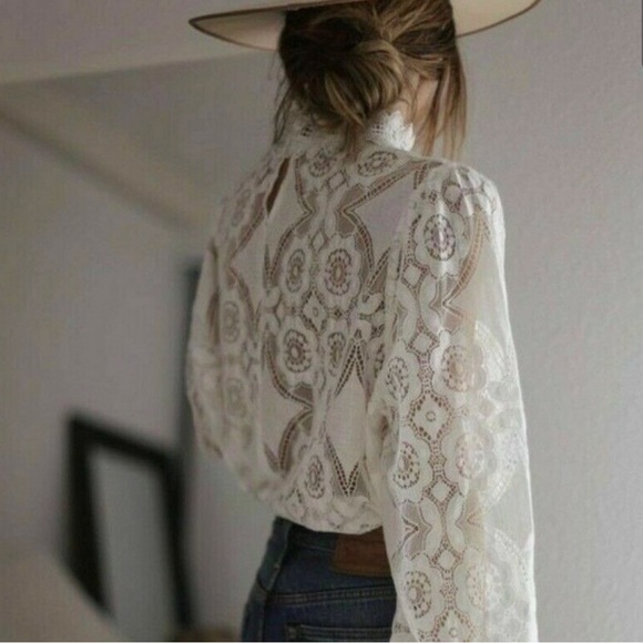 013 Boho Floral Lace Romantic Mock Neck Blouse - Picture 8 of 8